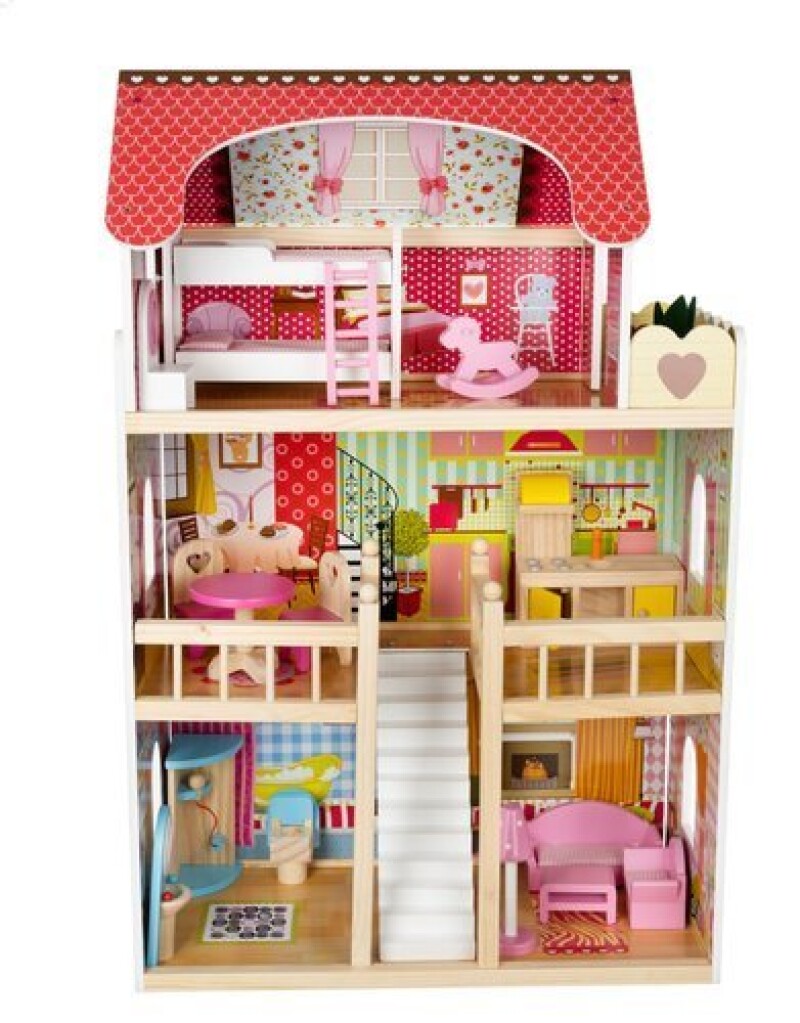 Wooden dollhouse with accessories, 90x59x29 cm