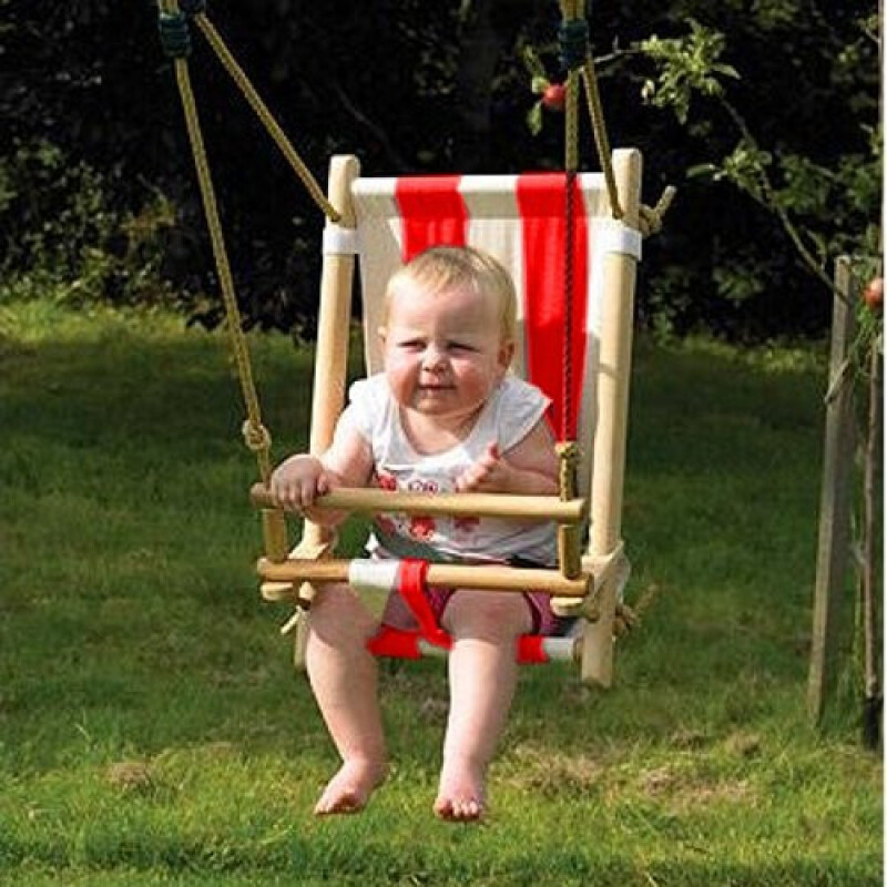 Kids wooden swing with canvas seat 45x31 cm, КВТ red-and-white
