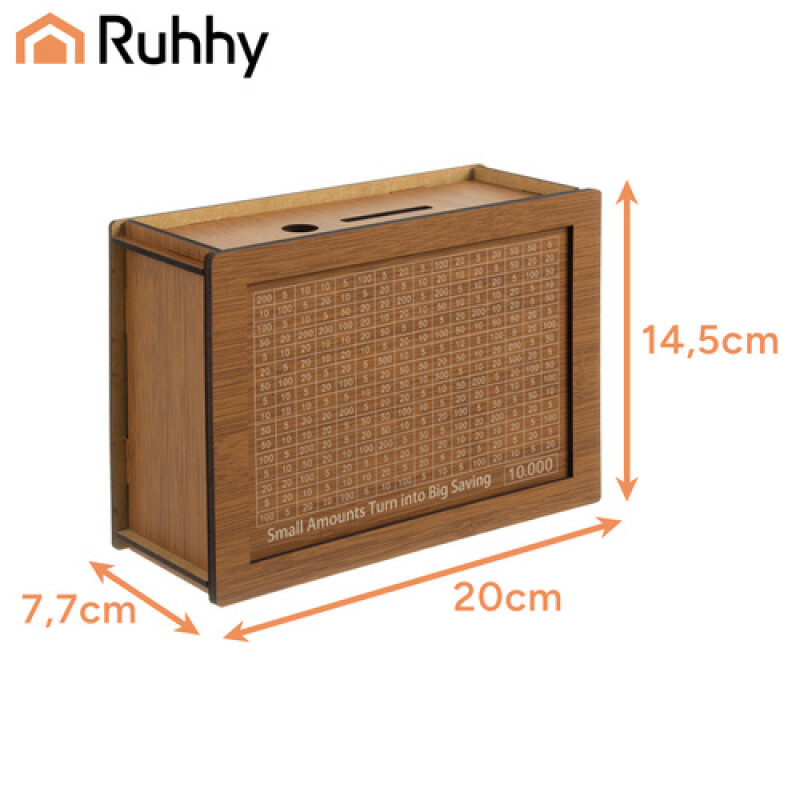 Wooden Piggy Bank, Savings Challenge