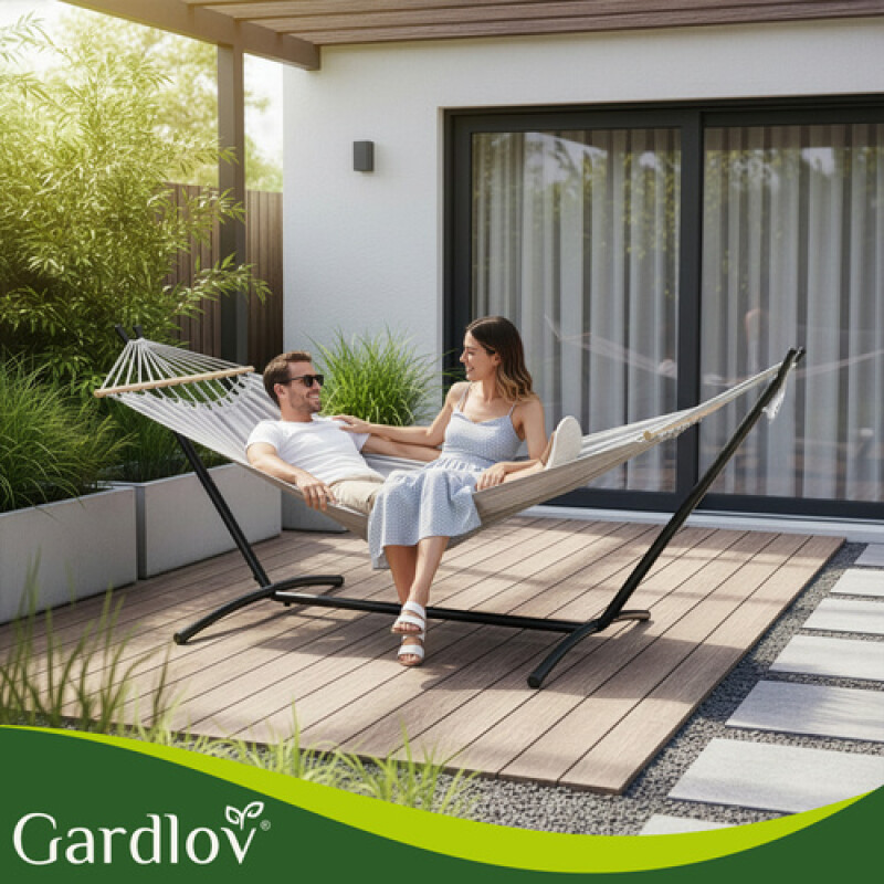 Garden hammock with a frame 200x150 cm, grey