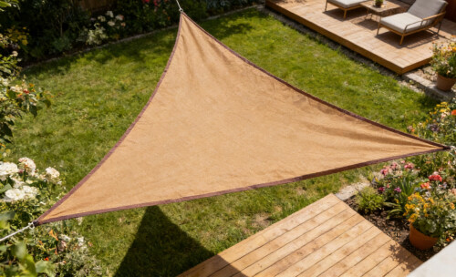 Saulessargs 4.8x4.8x4.8 m, trījstūra forma, bēšs