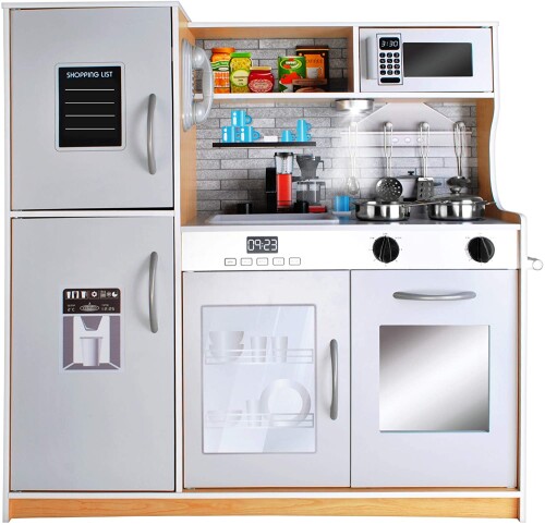 Wooden Toy Kitchen with Dishes, 81x80 cm