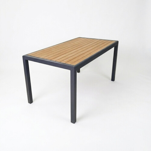 Outdoor dining table with wood texture, 150x80x74 cm
