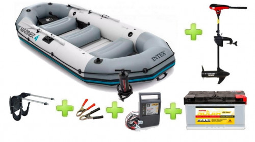 Intex MARINER 4 FULL SET ar Neraus NRS 46X + Solar Panther DC Pro+ 12V 105Ah