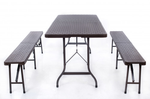 Складной стол с дизайном ротанга 180x72 см + 2 скамьи