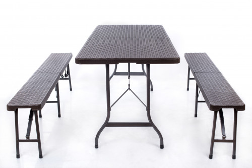 Saliekams galds ar rotangpalmas dizainu 183x76 cm + 2 soli