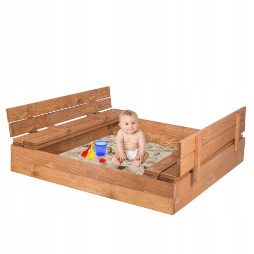 Песочница с раскладной крышкой и сиденьями 120 x 120 x 20 см