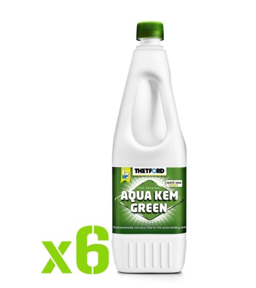 6 x Thetford Aqua Kem® Green 1,5L (75ml/10l) - apakšēja rezervuāra BIOloģiskais šķidrums