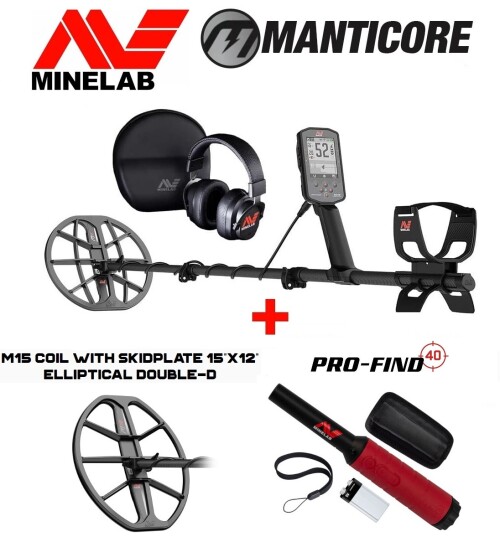 Metāla detektors Minelab Manticore + 2 DĀVANAS: Spole 15 x 12″ M15 DD + PRO-FIND 40