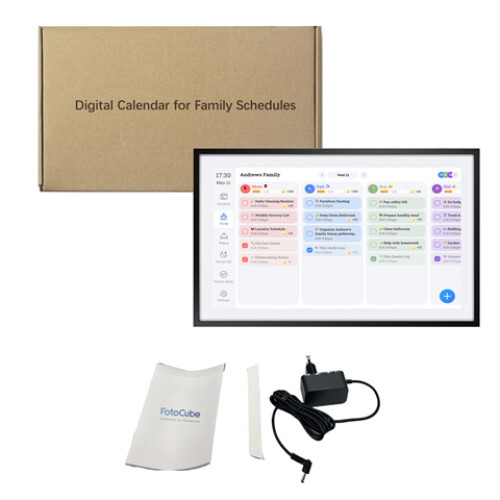 Fotocube 3-in-1 Digital Photo Frame with Calendar PW156-CA Black 15.6 Inch