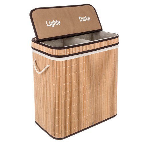Bamboo laundry basket - two-chamber