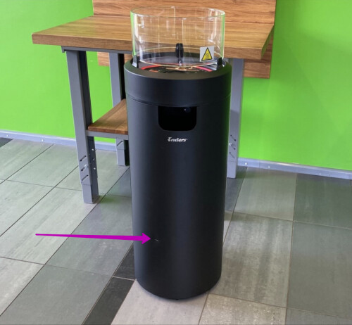 Jauns Gāzes āra kamīns Enders NOVA LED L BLACK ar vienu skrāpējumu