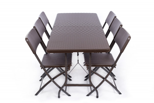 Folding table with a rattan design 180x72 cm + 6 chairs