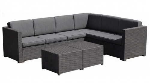 Corner rattan garden sofa 247x190 cm and 2 tables 56x56 cm, grey