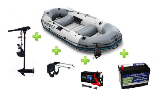 Intex MARINER 3 FULL SET ar Neraus NRS 40X + Marine Dual Purpose Battery 95Ah