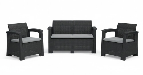 Rattan sofa set, grey
