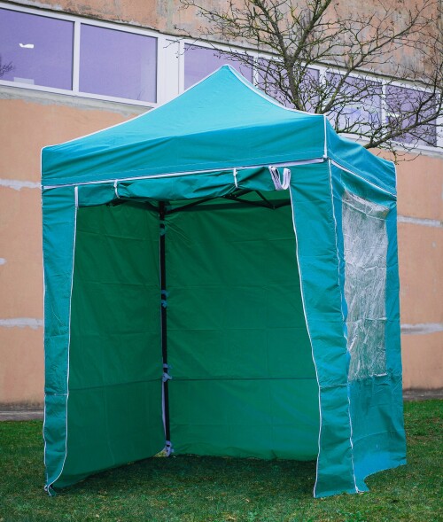 Pop Up Saliekamā nojume 2x2 m, ar sienām, Tumši zaļa, H sērija, tērauds (tents, paviljons, telts)