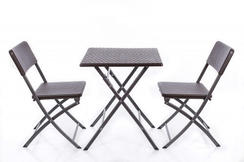 Square plastic folding table with a rattan design 62x62x74 cm + 2 chairs