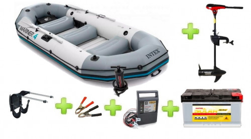 Intex MARINER 4 FULL SET ar Neraus NRS 62X + Solar Panther DC Pro+ 12V 105Ah (20h)