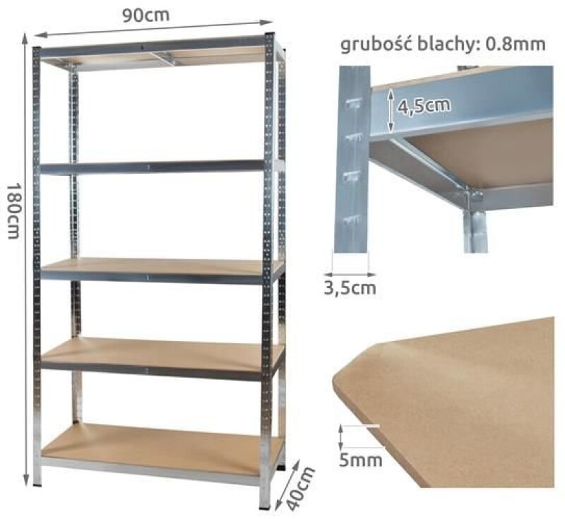 5-level storage rack 180x90x40 cm