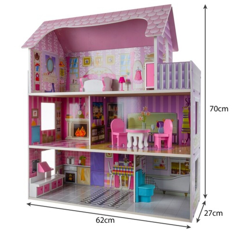 Wooden dollhouse with accessories, 70x62x27 cm