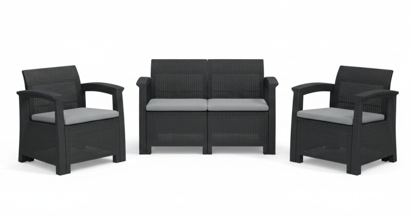 Rattan sofa set, grey