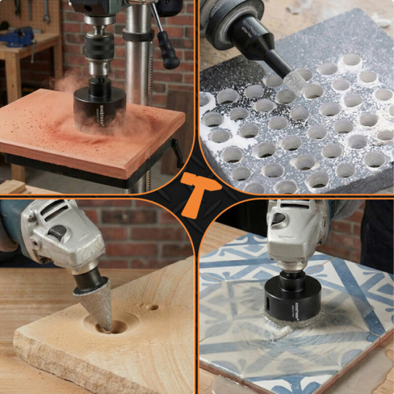 Diamond Core Drill Bit Set, 7-Piece (for Tiles, Concrete, Stone)