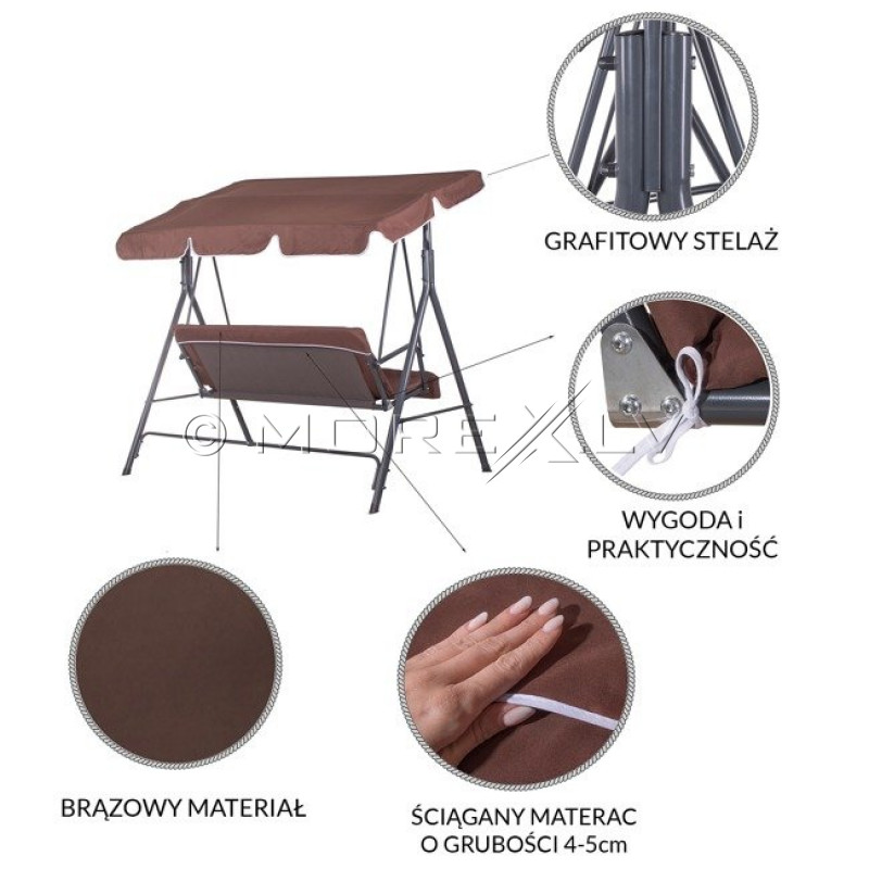 Garden swing, 170x110 cm, 3-seater, brown (Swing sofa)
