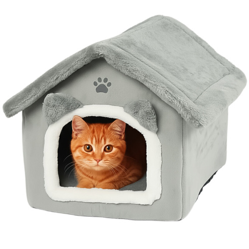 Cat bed, house, gray