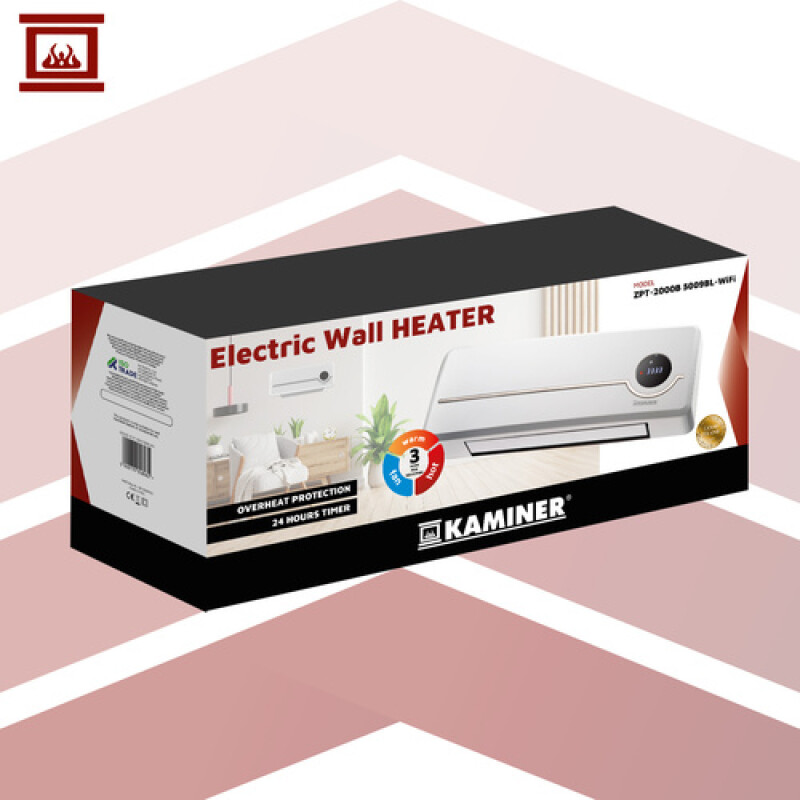 Wall-mounted electric heater 1000W / 2000W with timer, white