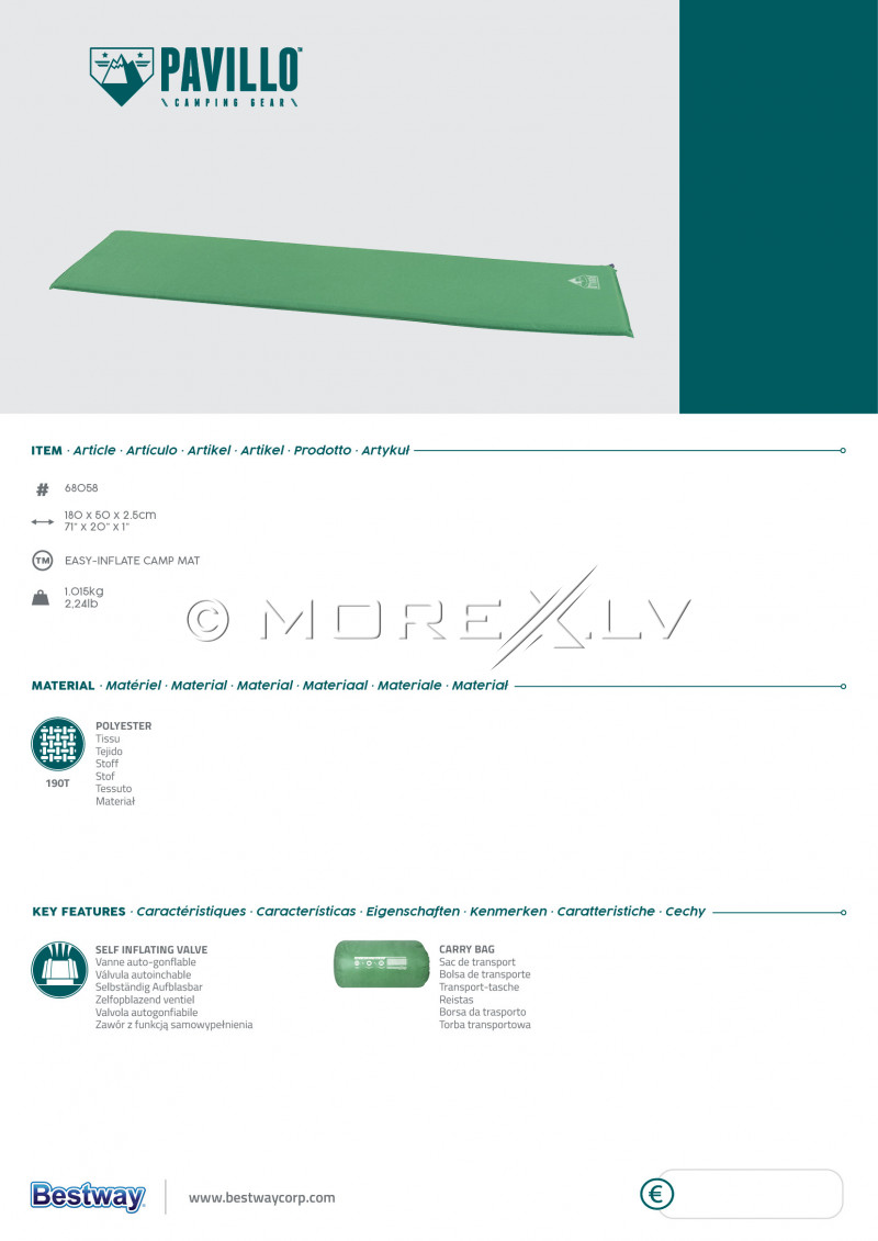 Stovyklavimo kilimėlis Bestway Pavillo Easy-Inflate Camp Mat, 180x50x2.5 cm, 65058