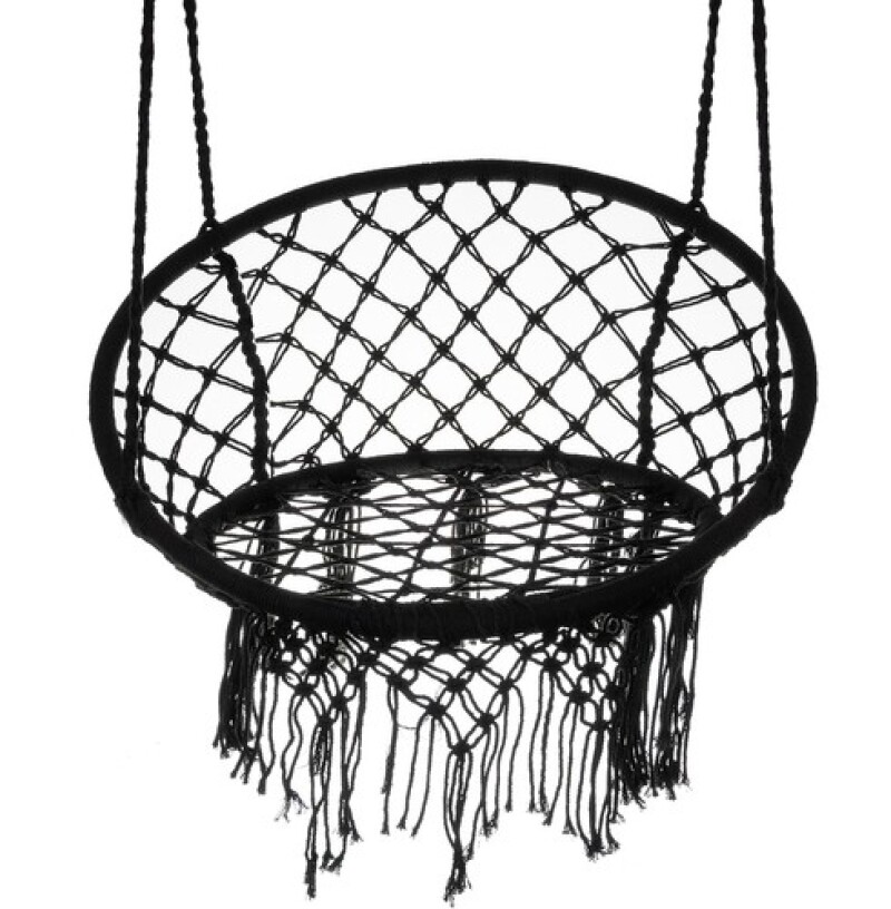 Hanging woven Macrame swing , 1,45 m black round