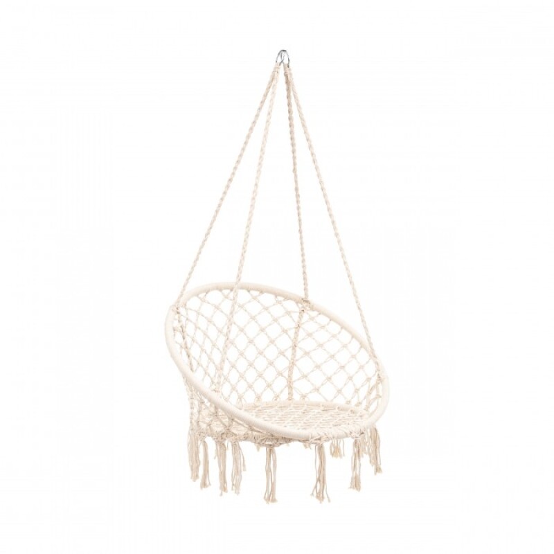 Hanging woven Macrame swing , 1,25 m beige round