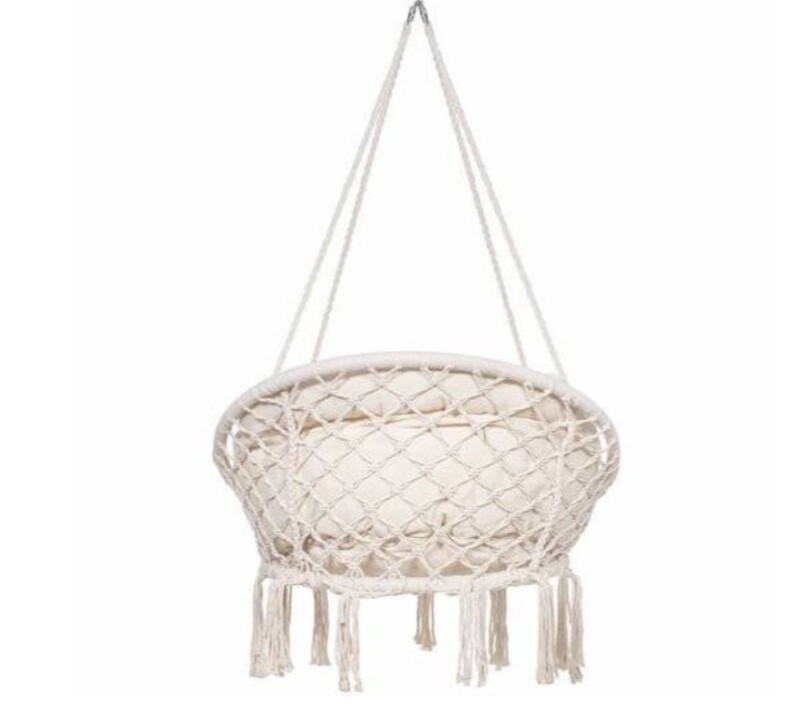 Hanging woven Macrame swing with pillow 1.20m, beige round