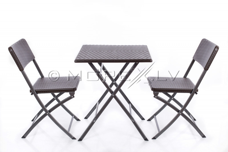 Square plastic folding table with a rattan design 62x62x74 cm + 2 chairs