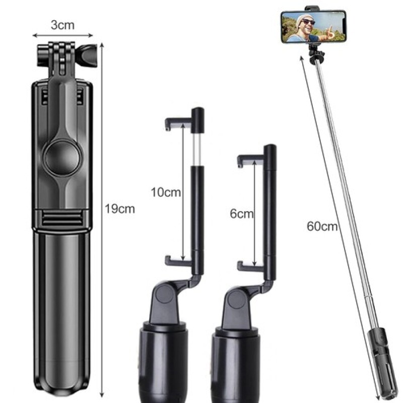 Selfie stick with tripod and remote control