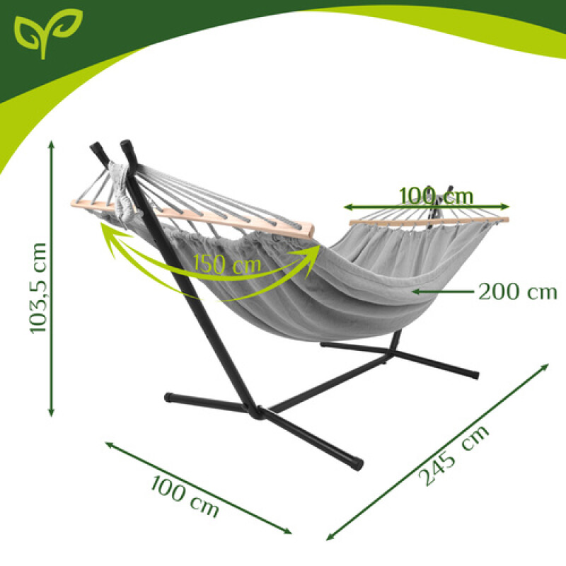 Garden hammock with a frame 200x150 cm, grey