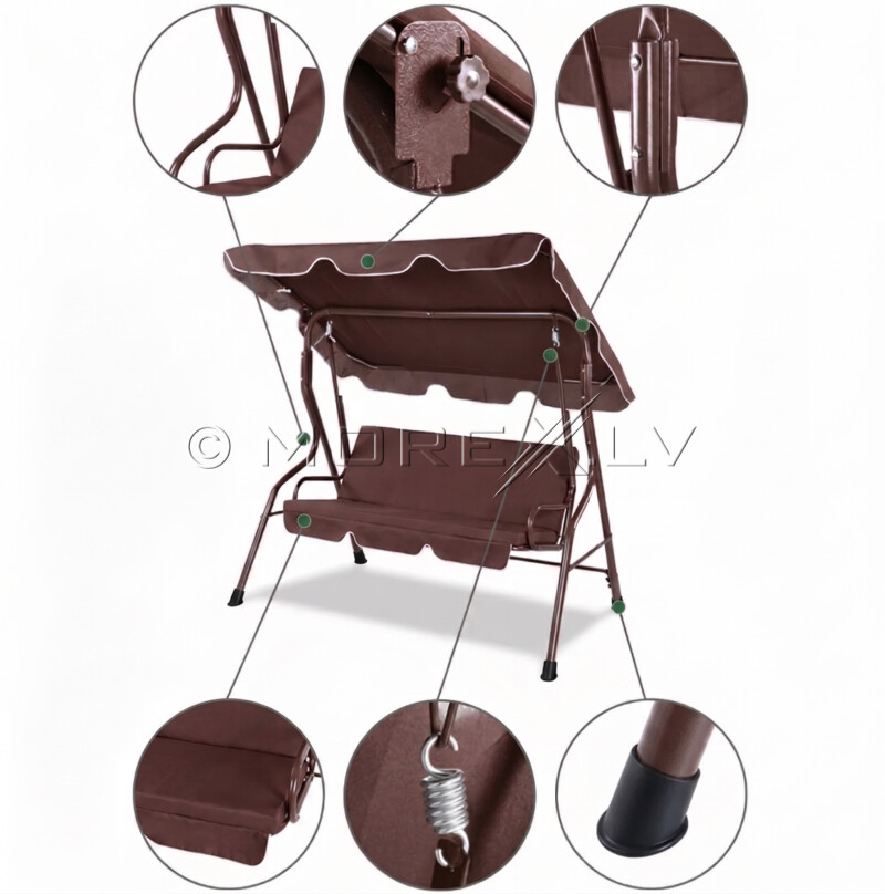 Garden swing 172x110x150 cm, 3-seat, brown