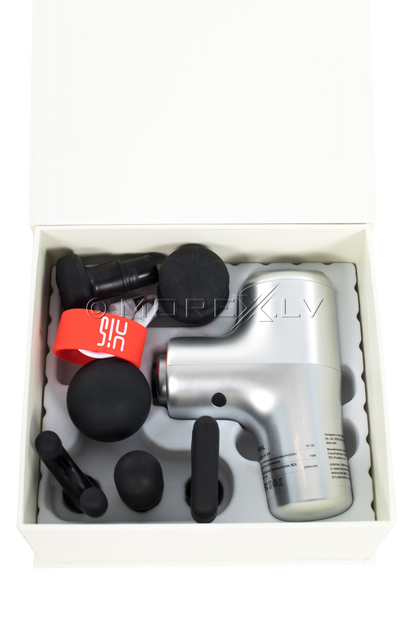 Mini muscle massage gun Hi5 General Vibrating, with 6 head attachments, silver