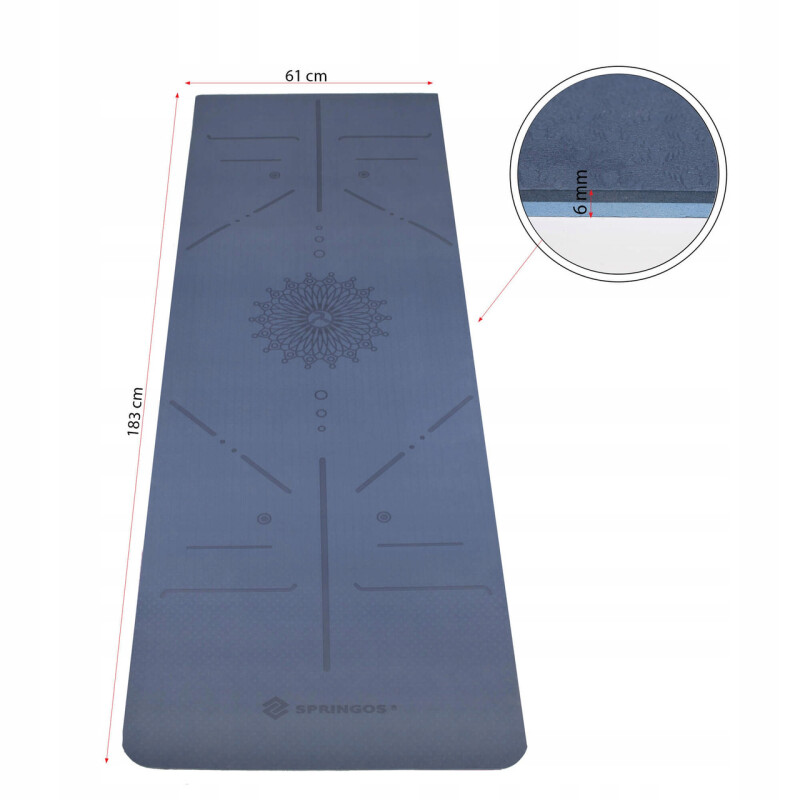 Yoga exercise mat 183 x 61 x 0,6 cm, blue