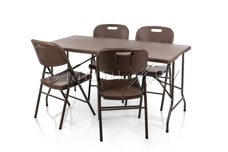 Saliekamais galds ar rotangpalmas dizainu 152x70 cm + 4 Krēsli