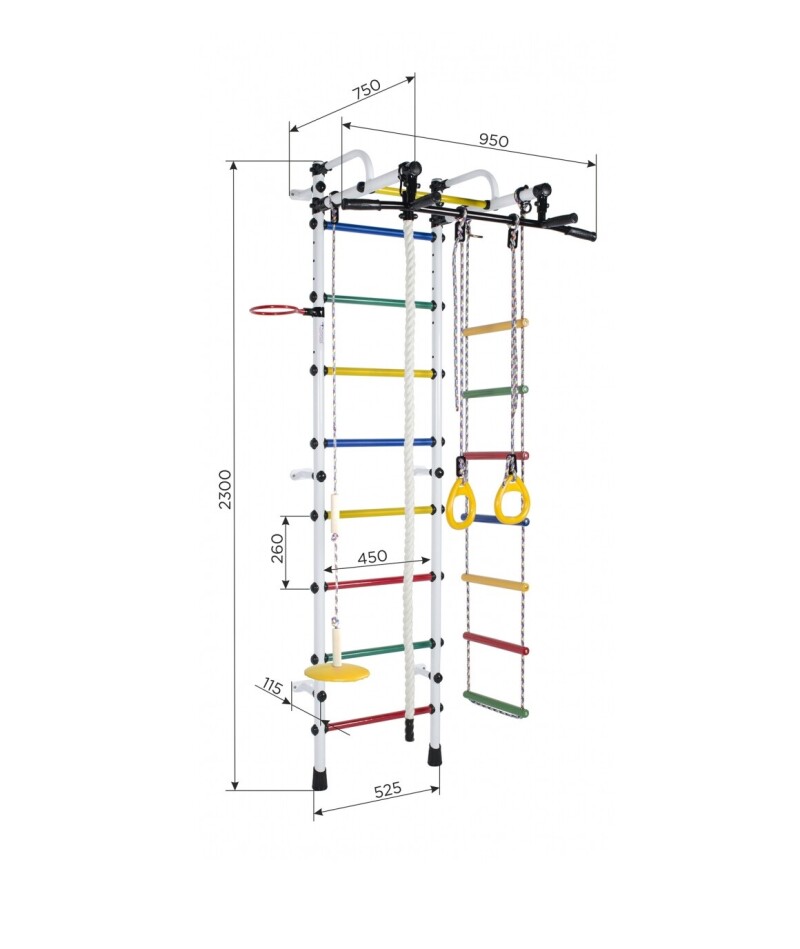 Sporto kompleksas, gimnastikos sienelė LIRA oranžinė-vaivorykštė 226x52,5 cm